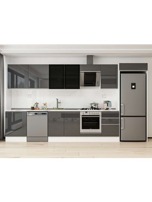 Alvinka 390X222 cm High Gloss Mutfak Dolabı MB-E80S60S50-3 Antrasit - Mdf