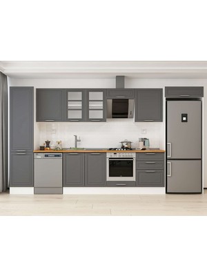 Alvinka 390X222 cm Klasik Mebran Mutfak Dolabı MBB-E80B50S60-3 Antrasit - Suntalam
