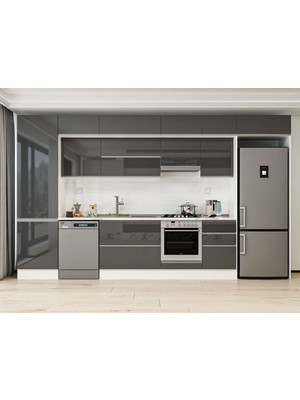 Alvinka 390X240 cm High Gloss Mutfak Dolabı MBB-E80B60S50-1 Antrasit - Mdf