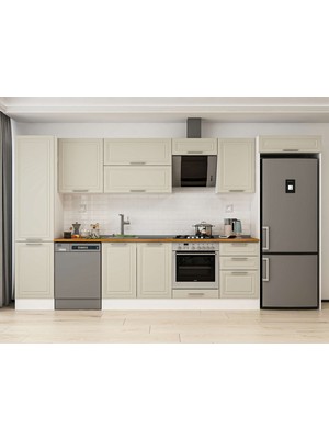 Alvinka 390X222 cm Klasik Mebran Mutfak Dolabı MBB-E90B50S50-2 Kumtaşı - Mdf