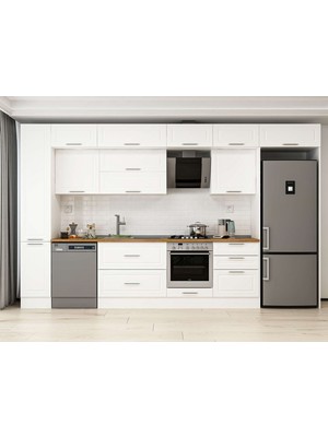 Alvinka 390X240 cm Klasik Mebran Mutfak Dolabı MBB-E90B40S60-2 Beyaz - Mdf