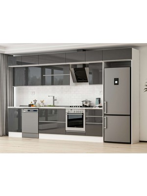 Alvinka 390X240 cm High Gloss Mutfak Dolabı MB-E90S50S50-2 Antrasit - Suntalam