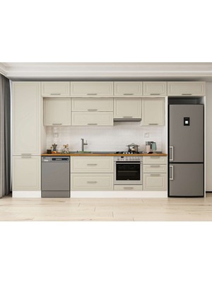 Alvinka 390X240 cm Klasik Mebran Mutfak Dolabı MBB-E80B60S50-1 Kumtaşı - Mdf