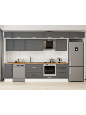 Alvinka 390X240 cm Klasik Mebran Mutfak Dolabı MB-E90S40S60-2 Antrasit - Mdf