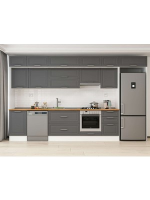 Alvinka 390X240 cm Klasik Mebran Mutfak Dolabı MB-E90S50S50-1 Antrasit - Suntalam