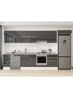 Alvinka 390X222 cm High Gloss Mutfak Dolabı MB-E90S40S60-1 Antrasit - Suntalam