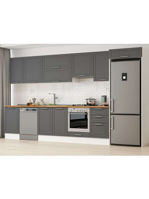 Alvinka 390X222 cm Klasik Mebran Mutfak Dolabı MB-E90S50S50-1 Antrasit - Mdf