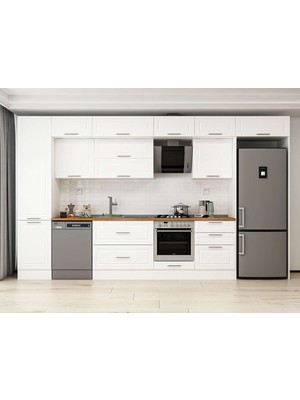 Alvinka 390X240 cm Klasik Mebran Mutfak Dolabı MBB-E80B50S60-2 Beyaz - Mdf