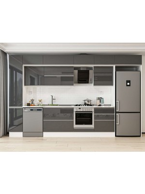 Alvinka 390X240 cm High Gloss Mutfak Dolabı MBB-E90B40S60-2 Antrasit - Suntalam