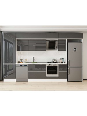 Alvinka 390X240 cm High Gloss Mutfak Dolabı MBB-E90B60S40-2 Antrasit - Mdf