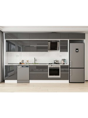 Alvinka 390X240 cm High Gloss Mutfak Dolabı MB-E90S60S40-2 Antrasit - Mdf