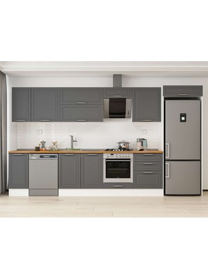 Alvinka 390X222 cm Klasik Mebran Mutfak Dolabı MB-E90S40S60-2 Antrasit - Mdf