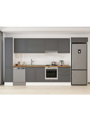 Alvinka 390X222 cm Klasik Mebran Mutfak Dolabı MBB-E90B40S60-1 Antrasit - Suntalam