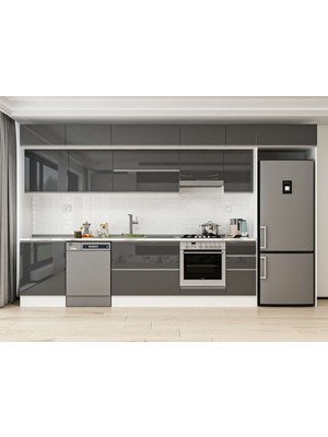 Alvinka 390X240 cm High Gloss Mutfak Dolabı MB-E90S60S40-1 Antrasit - Suntalam