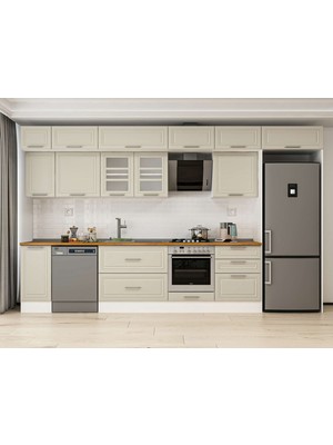 Alvinka 390X240 cm Klasik Mebran Mutfak Dolabı MB-E90S40S60-3 Kumtaşı - Suntalam