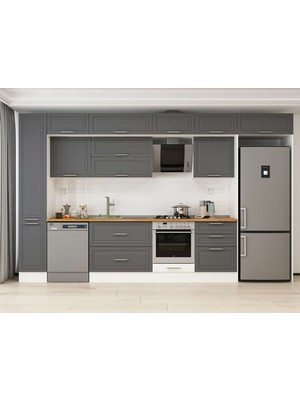 Alvinka 390X240 cm Klasik Mebran Mutfak Dolabı MBB-E90B40S60-2 Antrasit - Suntalam