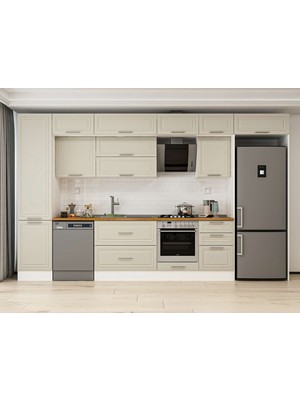 Alvinka 390X240 cm Klasik Mebran Mutfak Dolabı MBB-E90B50S50-2 Kumtaşı - Suntalam