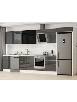 Alvinka 390X222 cm High Gloss Mutfak Dolabı MB-E80S50S60-3 Antrasit - Mdf