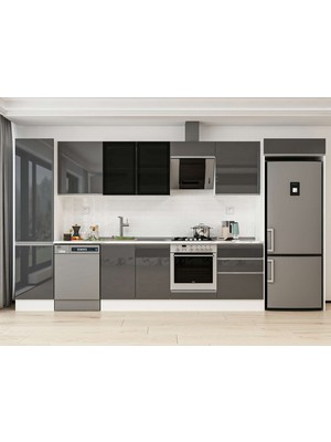 Alvinka 390X222 cm High Gloss Mutfak Dolabı MBB-E80B50S60-3 Antrasit - Suntalam