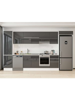 Alvinka 390X222 cm High Gloss Mutfak Dolabı MBB-E90B50S50-1 Antrasit - Mdf