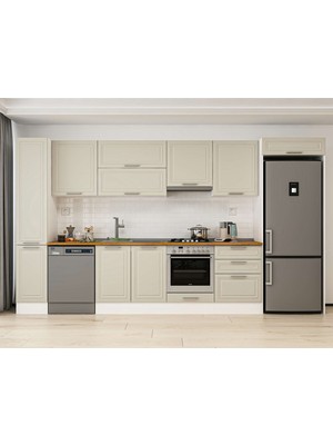 Alvinka 390X222 cm Klasik Mebran Mutfak Dolabı MBB-E90B40S60-1 Kumtaşı - Mdf