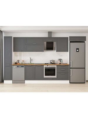 Alvinka 390X222 cm Klasik Mebran Mutfak Dolabı MBB-E90B40S60-2 Antrasit - Suntalam