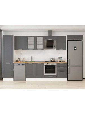 Alvinka 390X222 cm Klasik Mebran Mutfak Dolabı MBB-E90B50S50-3 Antrasit - Mdf