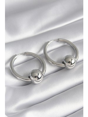 Shopwave Pirinç Gümüş Renk Halka Top Model Kadın Küpe