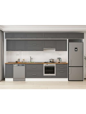 Alvinka 390X240 cm Klasik Mebran Mutfak Dolabı MB-E90S40S60-1 Antrasit - Mdf