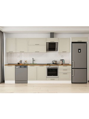 Alvinka 390X222 cm Klasik Mebran Mutfak Dolabı MB-E80S50S60-2 Kumtaşı - Suntalam