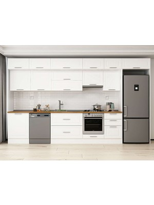 Alvinka 390X240 cm Klasik Mebran Mutfak Dolabı MB-E80S60S50-1 Beyaz - Mdf