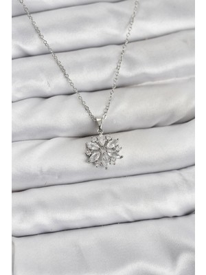 Shopwave 316L Çelik Zincir Gümüş Renk Lotus Model Zirkon Taşlı Kadın Kolye