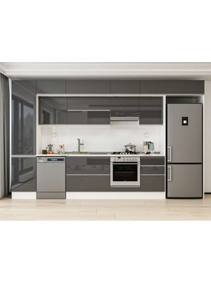 Alvinka 390X240 cm High Gloss Mutfak Dolabı MBB-E90B50S50-1 Antrasit - Suntalam