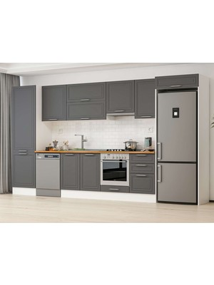 Alvinka 390X222 cm Klasik Mebran Mutfak Dolabı MBB-E80B60S50-1 Antrasit - Mdf