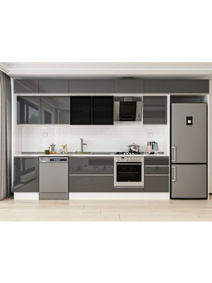 Alvinka 390X240 cm High Gloss Mutfak Dolabı MB-E90S50S50-3 Antrasit - Mdf
