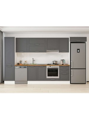 Alvinka 390X222 cm Klasik Mebran Mutfak Dolabı MBB-E90B50S50-1 Antrasit - Mdf