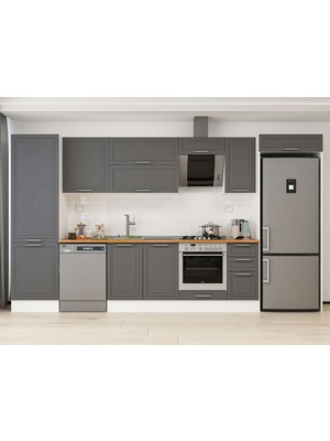 Alvinka 390X222 cm Klasik Mebran Mutfak Dolabı MBB-E90B60S40-2 Antrasit - Mdf
