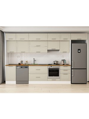 Alvinka 390X240 cm Klasik Mebran Mutfak Dolabı MB-E90S50S50-1 Kumtaşı - Mdf