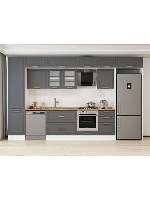 Alvinka 390X240 cm Klasik Mebran Mutfak Dolabı MBB-E90B50S50-3 Antrasit - Suntalam