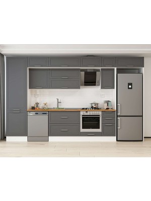 Alvinka 390X240 cm Klasik Mebran Mutfak Dolabı MBB-E90B60S40-2 Antrasit - Suntalam