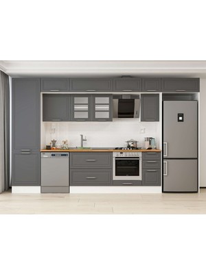 Alvinka 390X240 cm Klasik Mebran Mutfak Dolabı MBB-E90B60S40-3 Antrasit - Suntalam