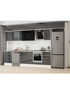 Alvinka 390X240 cm High Gloss Mutfak Dolabı MB-E80S60S50-3 Antrasit - Suntalam