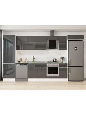 Alvinka 390X222 cm High Gloss Mutfak Dolabı MBB-E90B60S40-2 Antrasit - Mdf