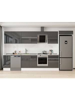 Alvinka 390X222 cm High Gloss Mutfak Dolabı MB-E90S40S60-2 Antrasit - Mdf