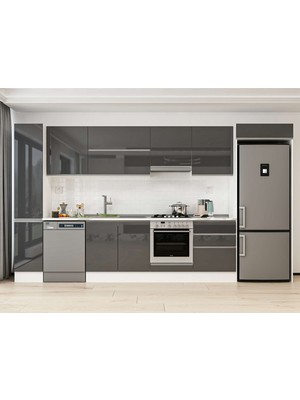 Alvinka 390X222 cm High Gloss Mutfak Dolabı MBB-E90B40S60-1 Antrasit - Suntalam