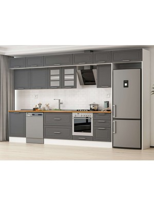 Alvinka 390X240 cm Klasik Mebran Mutfak Dolabı MB-E80S60S50-3 Antrasit - Mdf