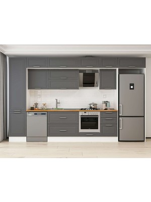 Alvinka 390X240 cm Klasik Mebran Mutfak Dolabı MBB-E90B50S50-2 Antrasit - Suntalam