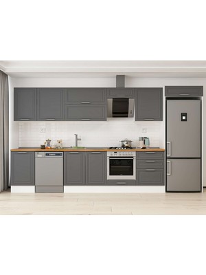 Alvinka 390X222 cm Klasik Mebran Mutfak Dolabı MB-E80S50S60-2 Antrasit - Suntalam