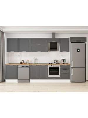 Alvinka 390X222 cm Klasik Mebran Mutfak Dolabı MB-E80S60S50-2 Antrasit - Mdf