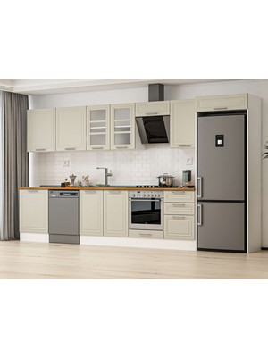 Alvinka 390X222 cm Klasik Mebran Mutfak Dolabı MB-E80S60S50-3 Kumtaşı - Suntalam